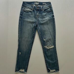 Rewash Classic Rise Raw Hem Distressed Slim Straight Jeans Medium Wash Size 1/25